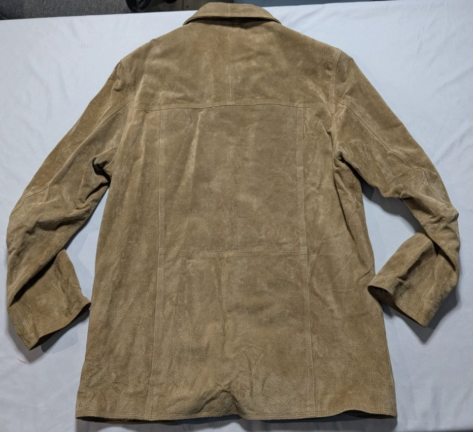 Chaqueta de Cuero de Gamuza Tostada Perry Ellis De Colección - Hombres Cuello Grande Abotonada Foto 2 de 4