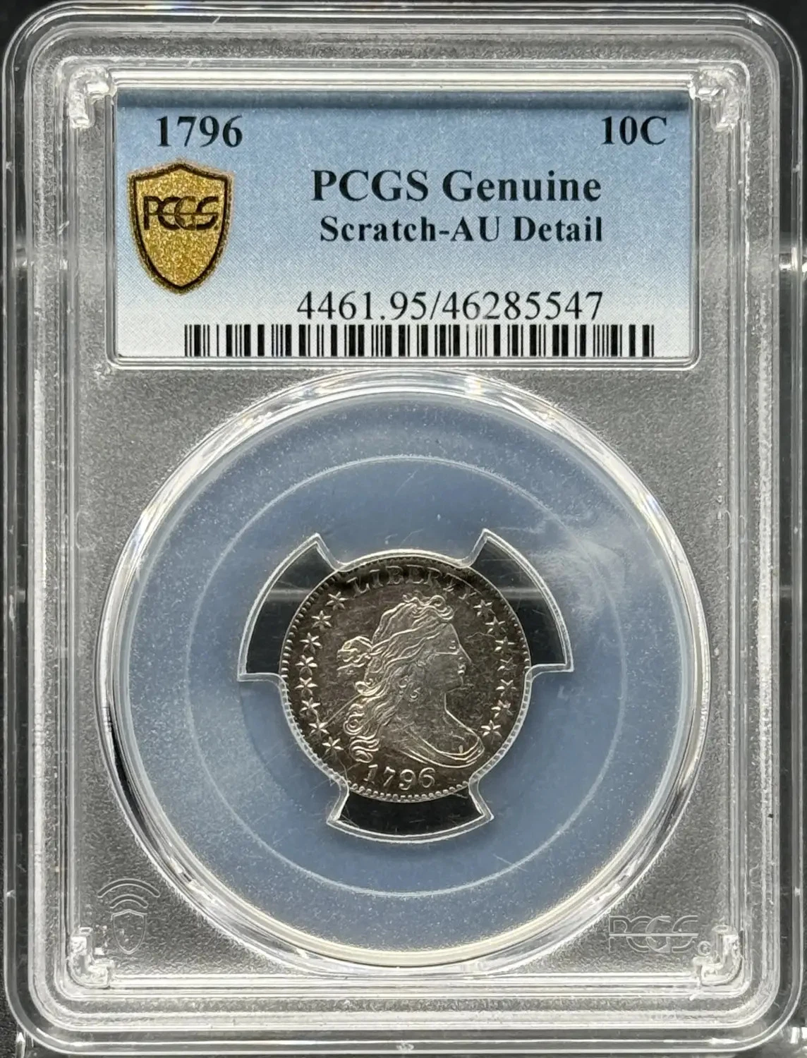 1796 Draped Bust Silver Dime PCGS AU Details, Scratch