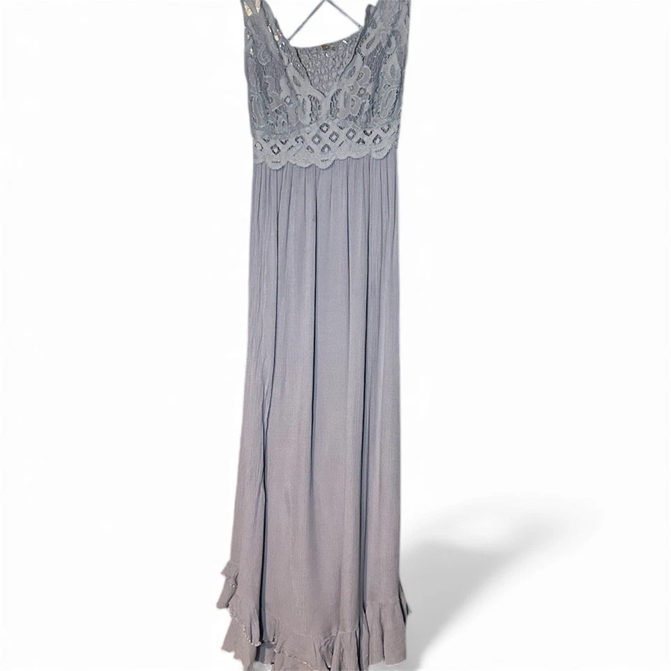 Vestido Free People ONE Adella Maxi Sin Mangas Encaje Volantes Lila Lavanda M/L Foto 2 de 4