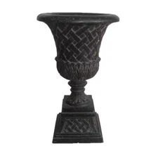 Urn Planter 26.5 in. Cast Stone Fiberglass Lattice Pedestal Aged Charcoal