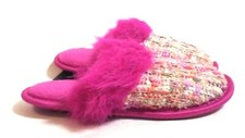 Girls Furry Pink, Multi-Colored Slip-On Slippers Slide sparkle 13-1, 2-3 or 4-5