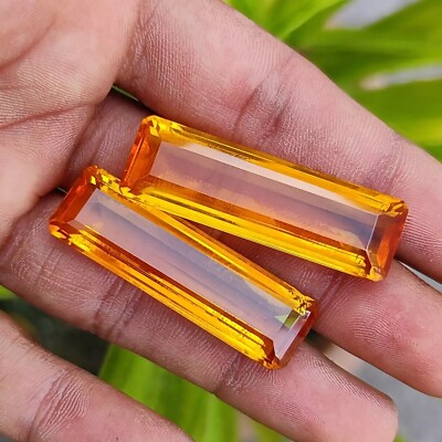 Certified Brazilian 96 Ct Yellow Emerald Cut Topaz Loose Gemstone 2 Pcs Lot