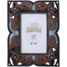 JT International Floral Leather and Turquoise Frame