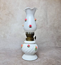 VINTAGE OPALINE GLASS OIL LAMP - shabby chic - pink 3d