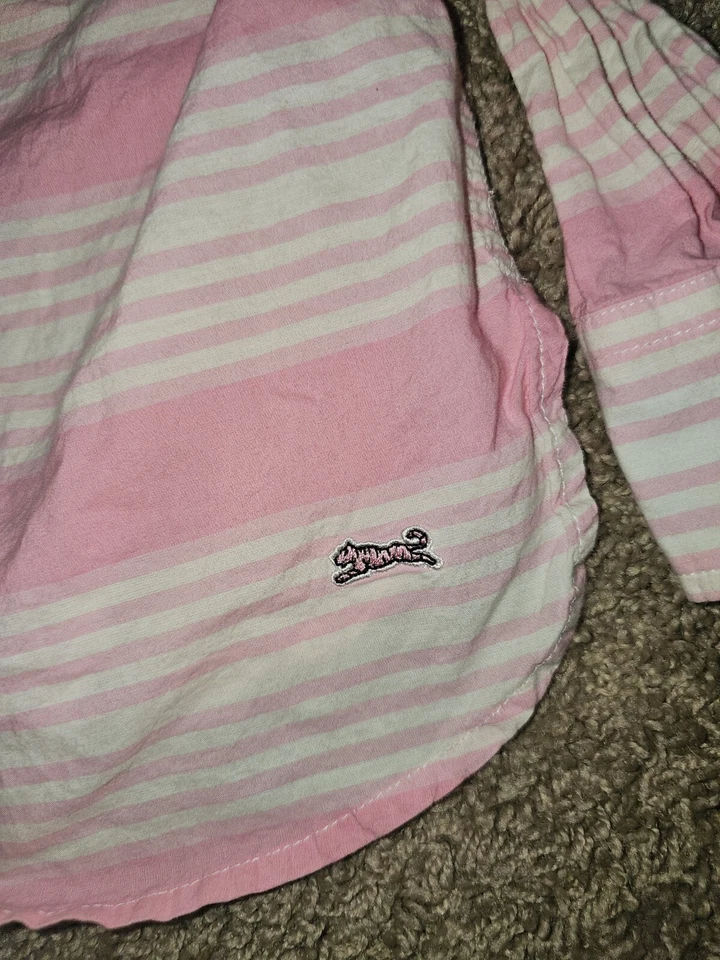 Le Tigre Women's Long Sleeve Stripe Button Up Shirt Small Pink/White Collar  - Image 3 of 4
