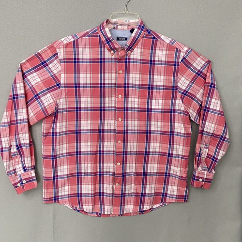 Izod Button Down Plaid Shirt Mens Large 