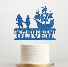 Personalised Glitter Kids Pirate Ship Birthday Boy Cake Topper Decoration 
