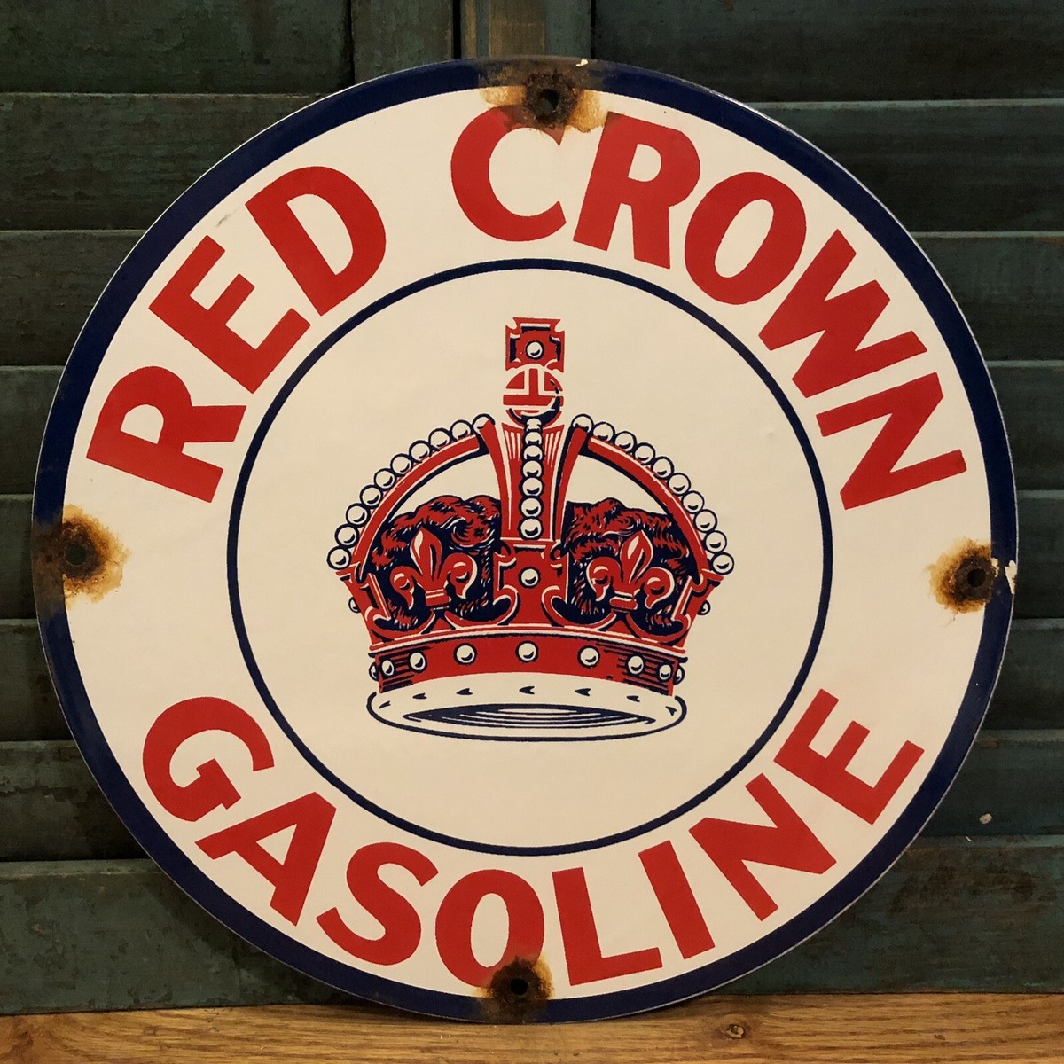 RED CROWN GASOLINEレッドクラウンガソリン　ヴィンテージ琺瑯看板 楽天市場】レッドクラウンガソリン ラウンド ブリキ看板