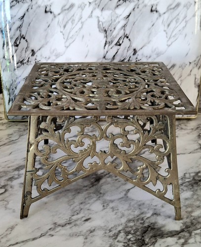 ANTIQUE Solid cast brass fireplace trivet, Footman, kettle-Plant Stand 8"Square