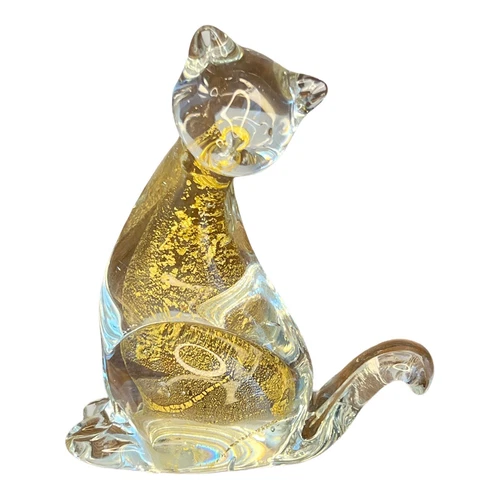 VINTAGE SOMMERSO ART GLASS CAT SCULPTURE BY MURANO