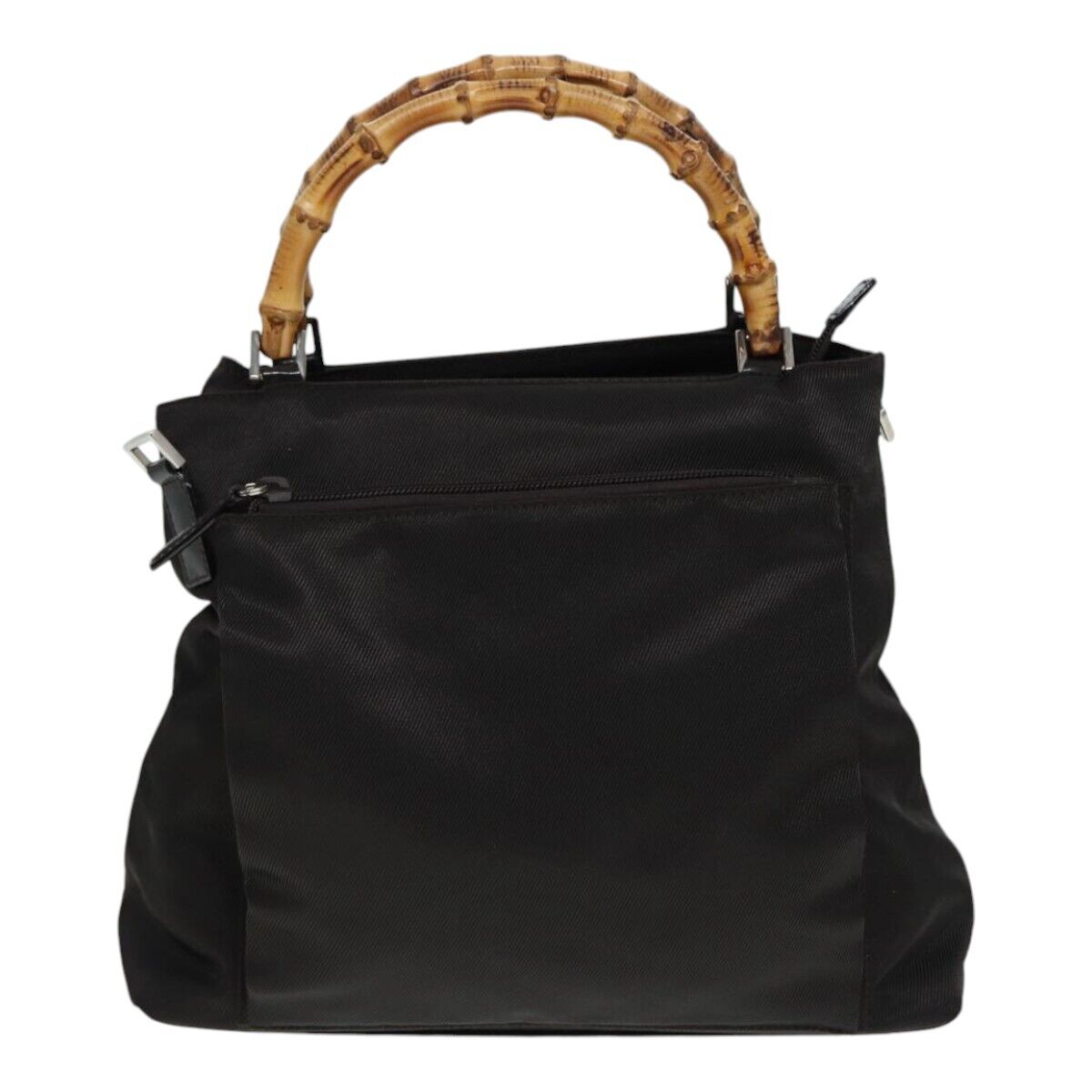 GUCCI Bamboo Hand Bag Nylon 2way Brown Silver 002 2122 0508 GUCCI Bamboo Hand Bag Nylon 2way Brown Silver 002 2122 0508