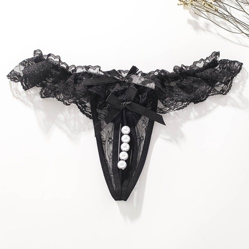 Mutandine donna sexy all'uncinetto perle pizzo perizoma perizoma lingerie sfacciata intimo - Foto 18 di 29
