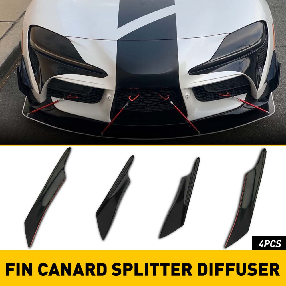 8pcs Glossy Bumper Car Black Fin Canard Diffuser Splitter Valence Spoiler Lip US