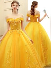 Gold Party Vintage Ball Gown Quinceanera Dresses Floor Length Off shoulder