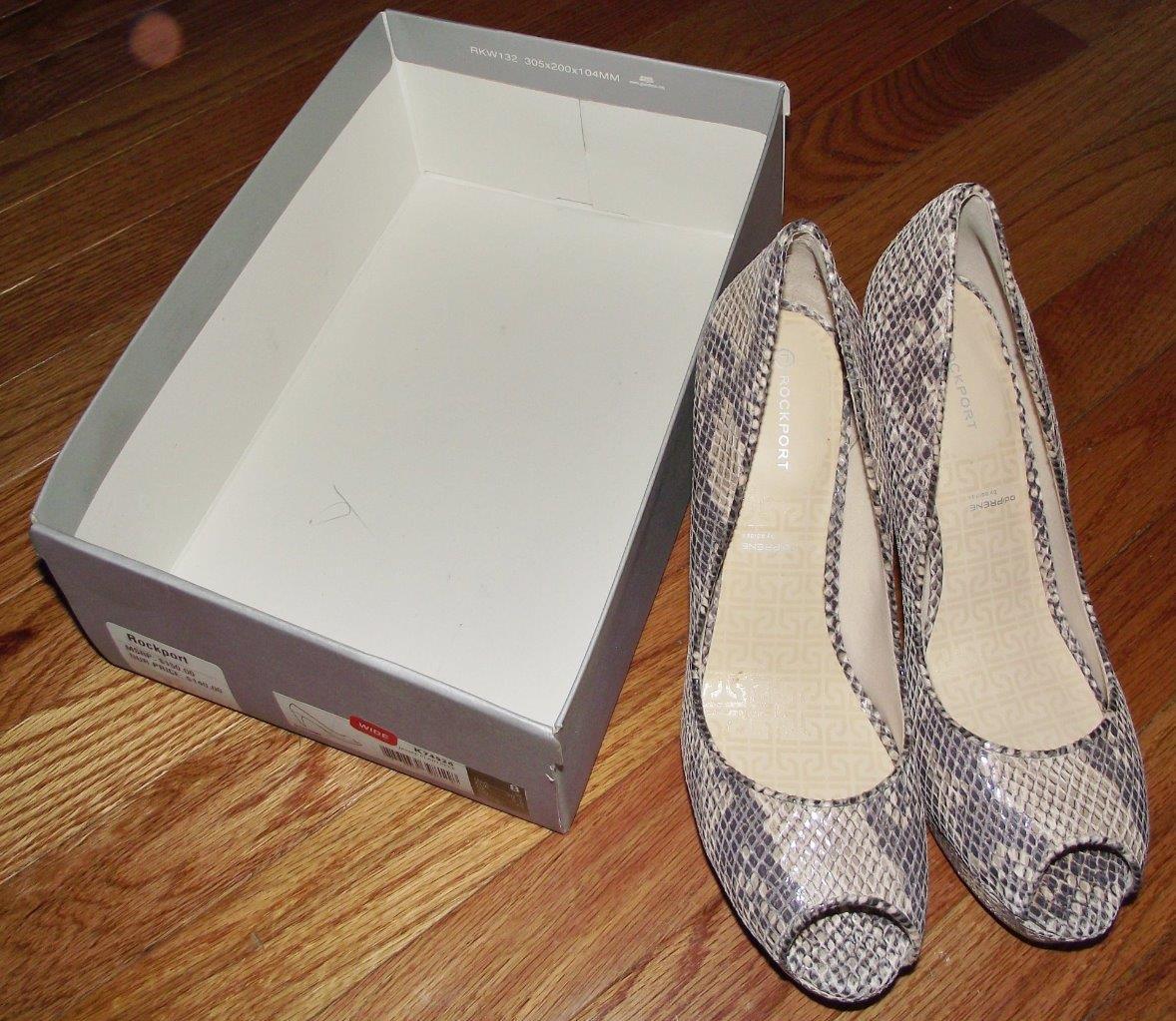 NEW in Box Rockport Womens Janae Plain Peep High Heel Pumps Snake