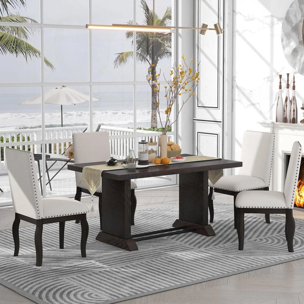 High Quality Dining Table Set Rectangular Table and 4 Upholstered