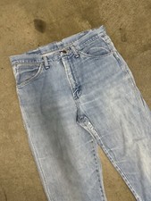 Vintage 70s 80s Wrangler Jeans Denim 32x30 Light Wash Distressed Straight Leg