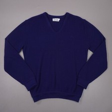 Vintage Izod Lacoste Orlon Acrylic V-Neck Sweater Mens Large Blue USA No Croc