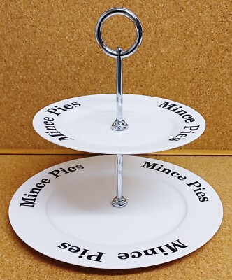 Mince Pies 2-stufiger Kuchenständer weiß Fine Bone China Weihnachten Essen handdekoriert UK