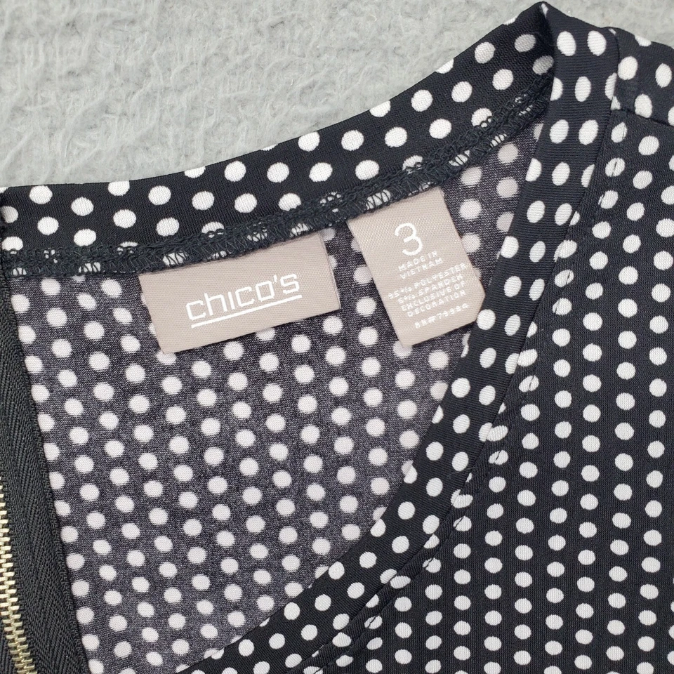 Blusa Top Chico's Mujer Talla XL Multi Lunares Manga Larga Cuello Redondo Cremallera Trasera Foto 3 de 4