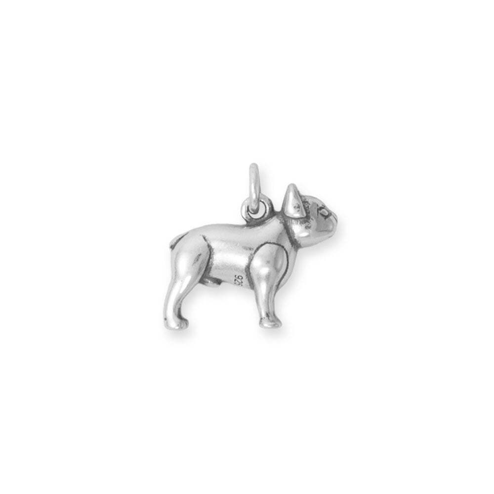 Oxidized Authentic 925 Sterling Silver 3D Frenchie Bulldog Womens Bracelet  Charm