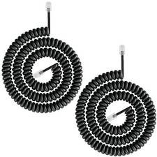 2 PCS Black Coiled Telephone Handset Cord Extends to 10 Feet RJ9/10/22 4P4C