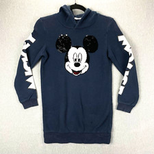 Mickey Mouse Hoodie Girls Medium 11-12 Youth Navy Blue H M Reversible Sequins