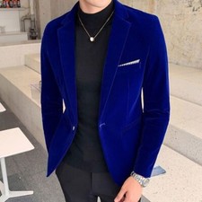 Velvet Blazer Men's Fashion Casual Suit Jacket Formal Dress Coat