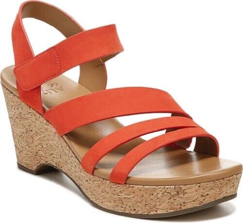Naturalizer Cynthia Strappy Leather Wedge Sandal Women's Orange Size 8.5M