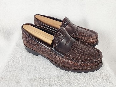 Cole Haan Women's Sz 6B Brown Leather Basketweave Penny Loafers Slip On Shoes 