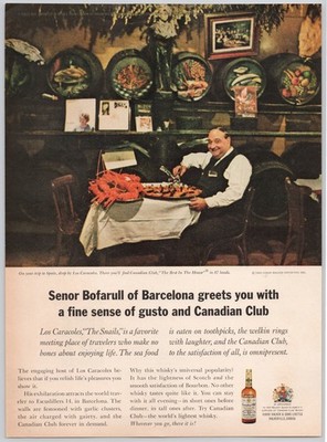 Canadian Club Whisky Hiram Walker Senor Bofarull Sea Food 1963 Vintage Print Ad