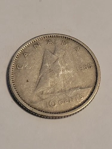 Canada 1955 -  10 Cent Dime Canadian Coin - 80% Silver - ASW 0.06 Oz