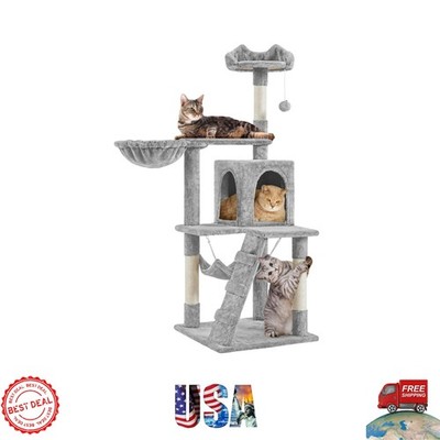 54in 5-Level Cat Tree Tower with Hammock & Basket - Perfect for Medium Cats