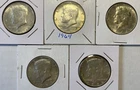 5 - 1964 Kennedy 90% Silver Half Dollars  Denver Mint EF to AU Condition  A12