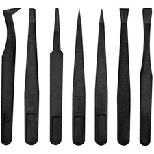 7pc 115mm Anti-Static Carbon Fiber Plastic Tweezers Electronics Jewelry Repair