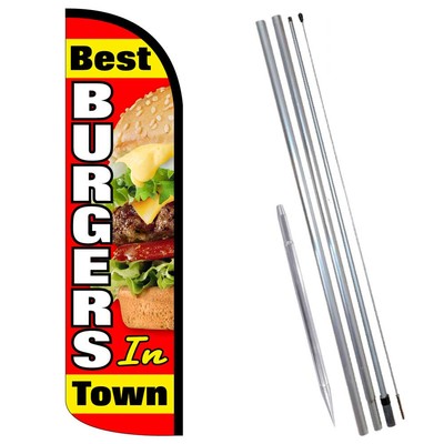 Best Burgers In Town Premium Windless  Feather Flag Bundle (Complete Kit) OR Opt