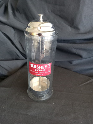HERSHEYS SYRUP STRAW DISPENSER GLASS & CHROME
