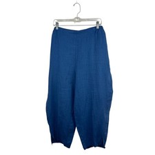FLAX Blue Linen Wide Leg Pull On Pant 2G