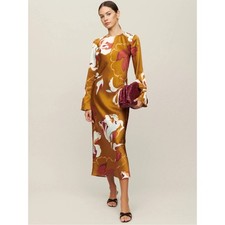 Reformation Davina Gold Floral Silk Midi Dress