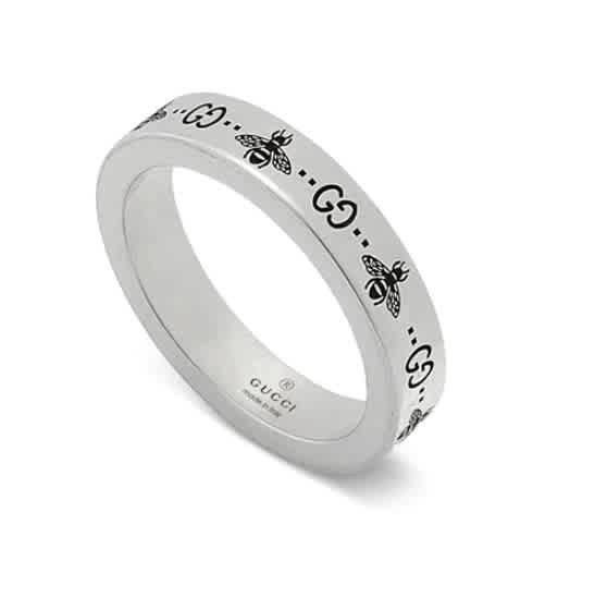 Gucci Sterling Silver Signature GG Bee Motif Ring, Size 14 Gucci Sterling Silver Signature GG Bee Motif Ring, Size 14