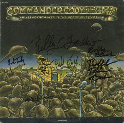 Commander Cody & the Lost Planet Airman signed vinyl record by 6 TEXAS ACOA