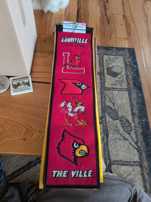 #ad Louisville Cardinals Heritage Banner Embroidered Wool 8quot; X 32quot; W Hanging Rope $21.50