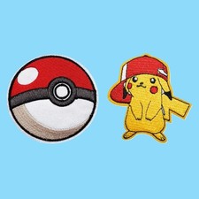 Lot de 2 Patchs Écussons NEUFS Pikachu Poké Ball Les Pokémon Thermocollants