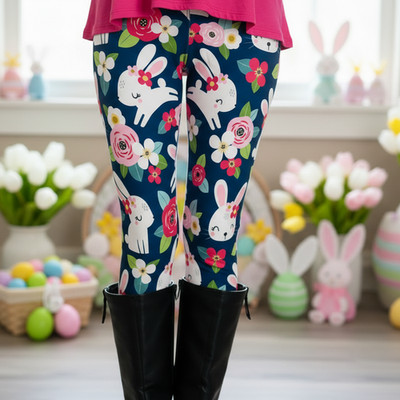 NEW TC Womens Spring Floral Easter Leggings (Soft as Lularoe) Blue/Pink
