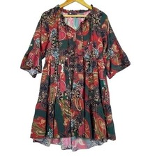 Women's ¾ sleeve button front mini Dress Made in Italy Sz S Boho gypsy Cowgirl