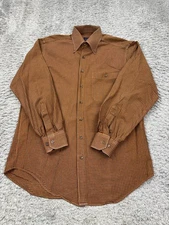 Scott Barber Shirt Men Medium Orange Herringbone Checkered Button Down Oxford