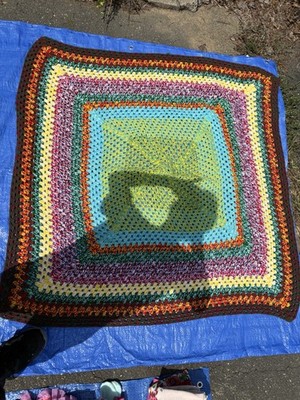 Hand Crocheted Multicolor Afghan Blanket 49x49 Handmade Granny Square Throw