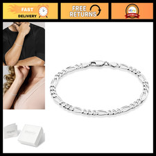 925 Sterling Silver Figaro Bracelet 5mm Unisex Jewelry Gift for Him & Her