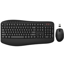 Wireless Keyboard Mouse Combo, 2.4G Full-Sized Ergonomic Keyboard with Comfor...