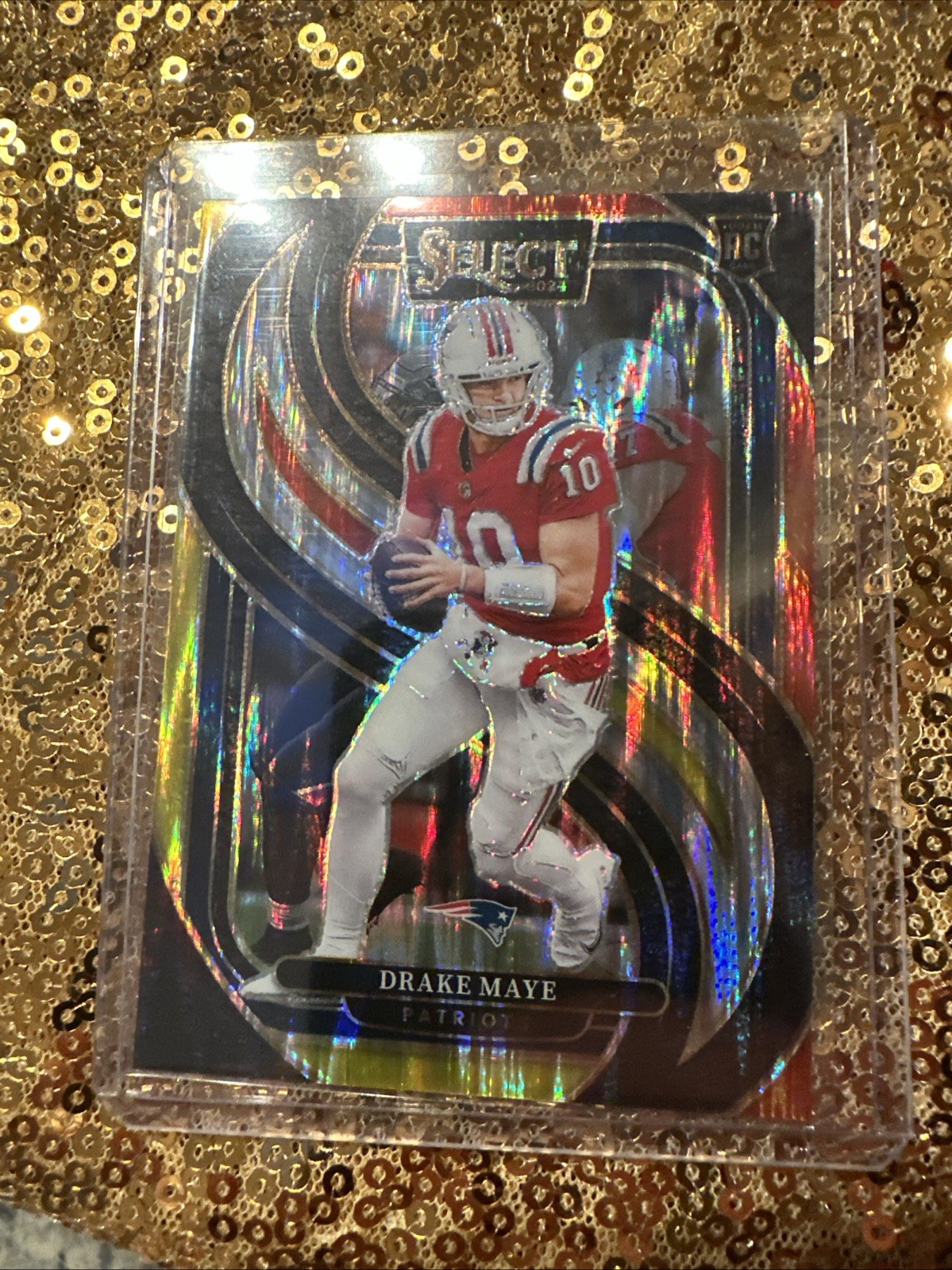 2024 Panini Select - Premier Level Drake Maye #113 Red & Yellow Shock Prizm (RC)